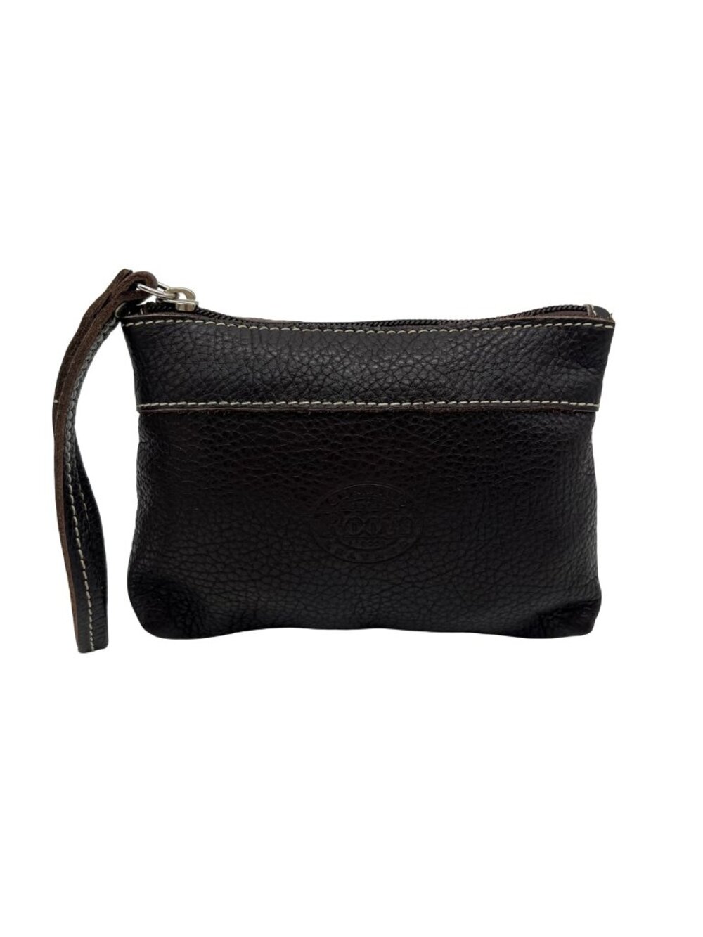 Roots Brown Pebbled Leather Zipper Pouch